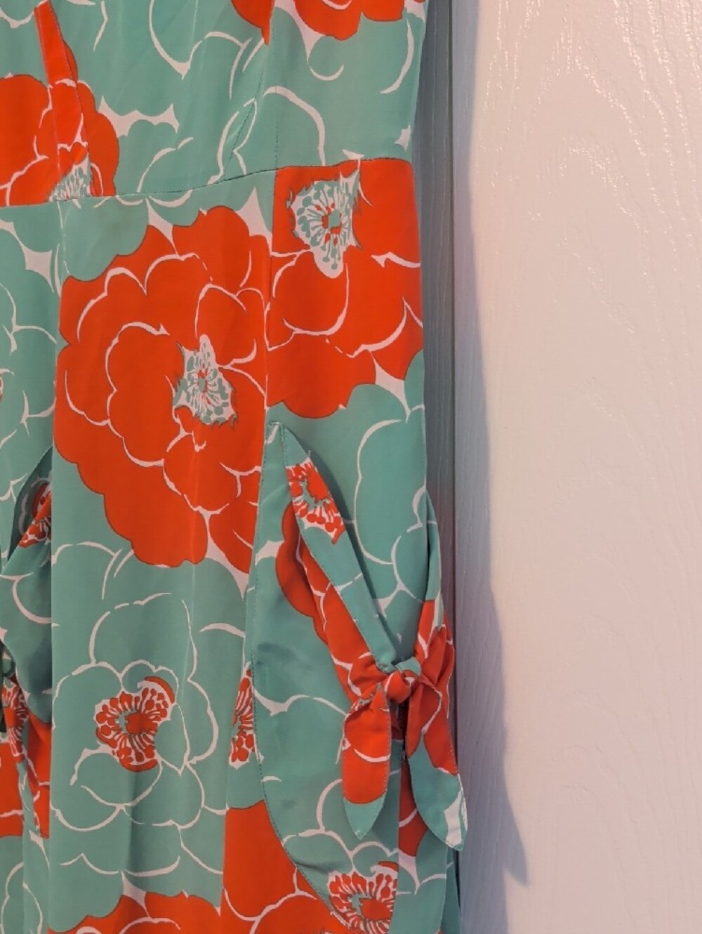 Anthropologie Corey Lynn Calter Sweptback Floral Green Coral Dress Silk Keyhole - Picture 5 of 8